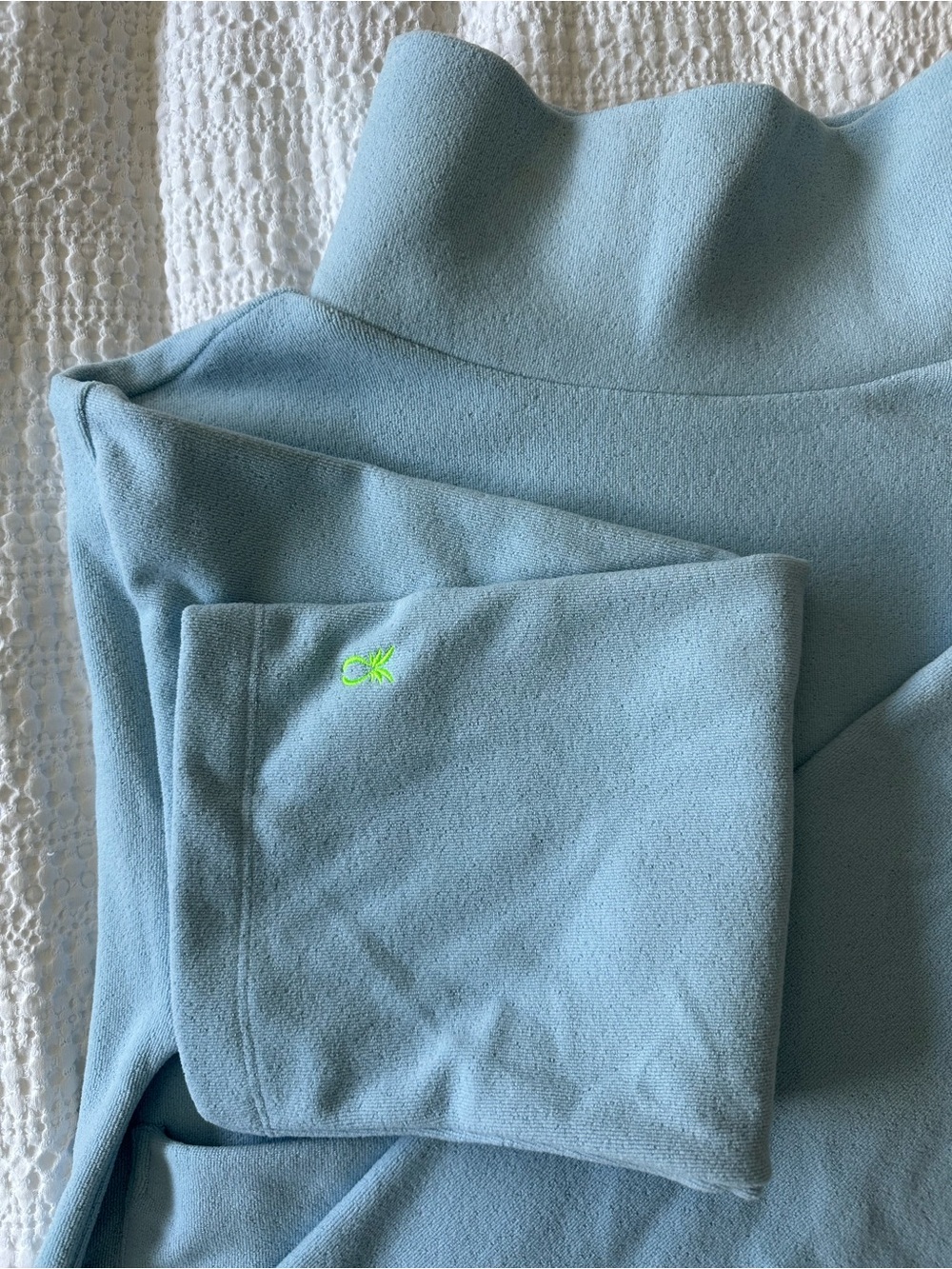 Dudley Stephens Blue Turtleneck Cropped Terry Fleece Pullover